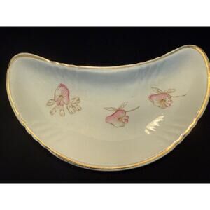 Crescent Shaped semi-porcelain dish with gold detailing